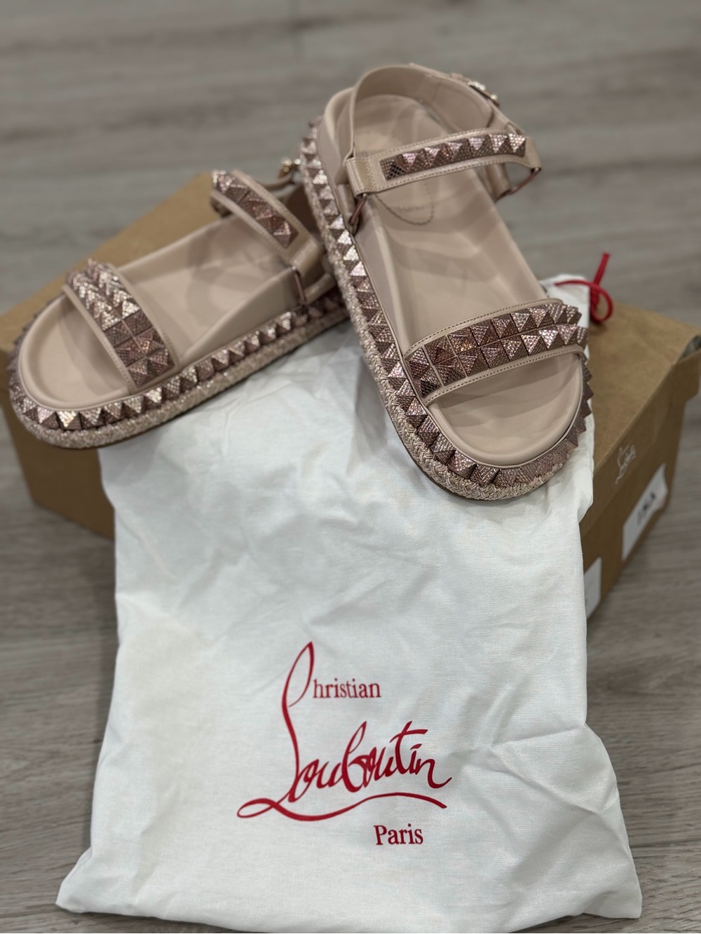Christian Louboutin Rose Gold Studded Platform Sandals